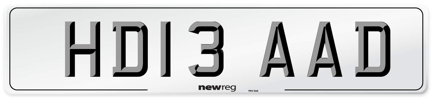 HD13 AAD Number Plate from New Reg